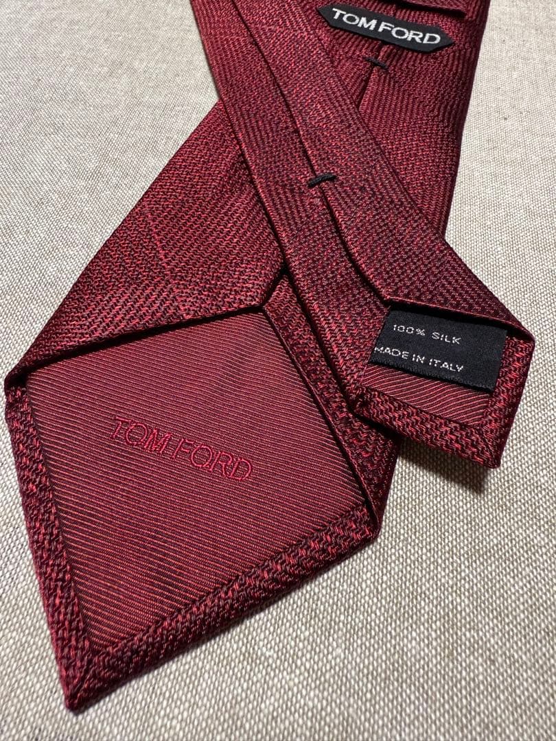 TOM FORD／トムフォード／ソリッド／グレンチェック／ダークレッド／伊製