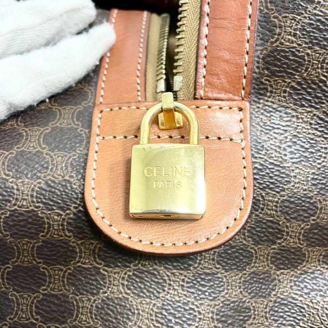 セリーヌ マカダム ボストンバッグ ブラウン カデナ チャーム 大容量 A4可