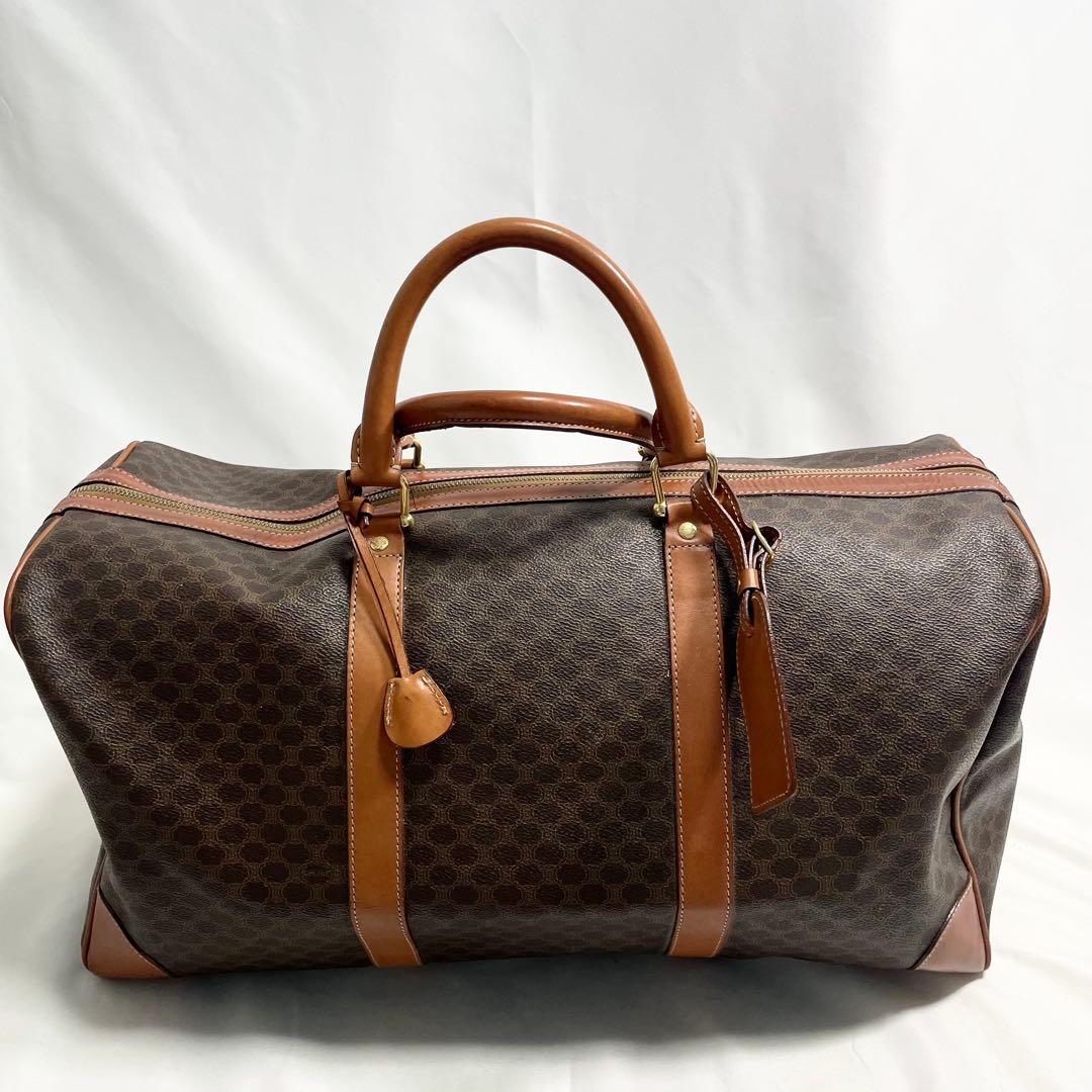 セリーヌ マカダム ボストンバッグ ブラウン カデナ チャーム 大容量 A4可