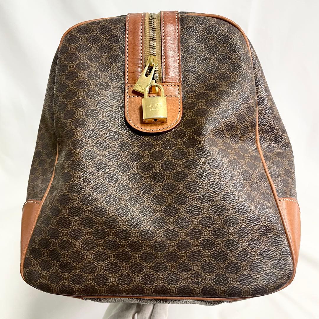 セリーヌ マカダム ボストンバッグ ブラウン カデナ チャーム 大容量 A4可