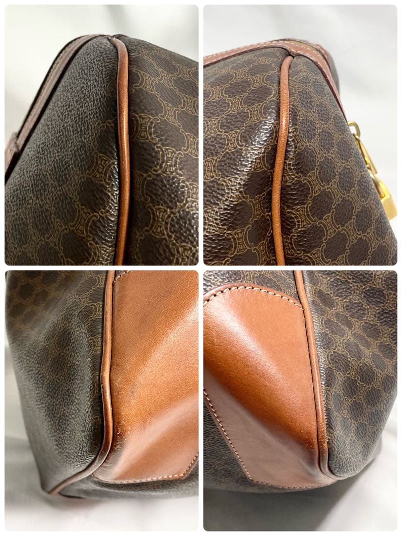 セリーヌ マカダム ボストンバッグ ブラウン カデナ チャーム 大容量 A4可