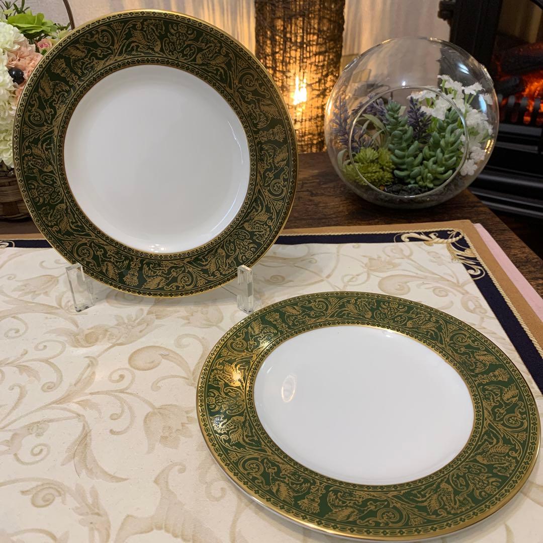 未使用　ウェッジウッド フロレンティーン　グリーン＆ゴールド　ケーキプレート