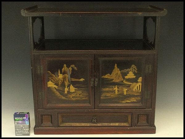 茶道具 楼閣山水人物蒔絵 時代 器局 煎茶 棚(A262)