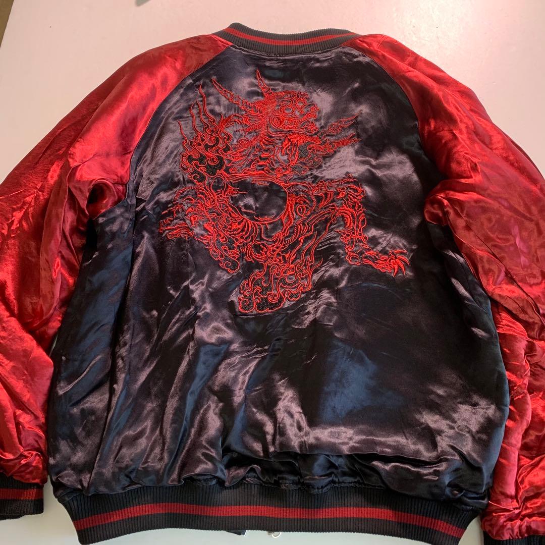 絡繰魂 ガシャドクロ XL スカジャン 百鬼夜行 猫又 鬼 総柄刺繍 レーヨン