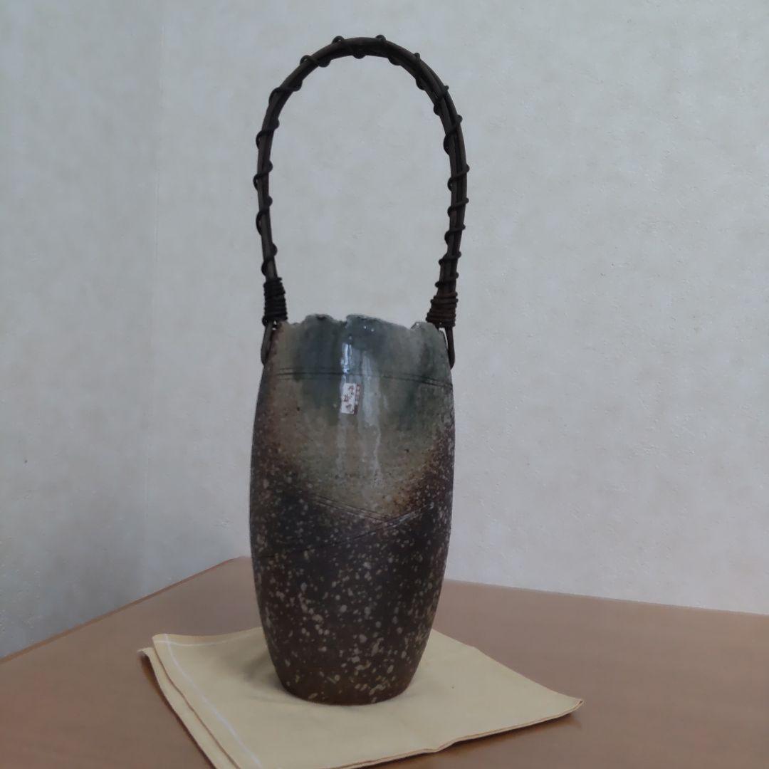しがらき焼 風 花器 花瓶 高さ42cm 手付き 共箱 和モダン 陶器