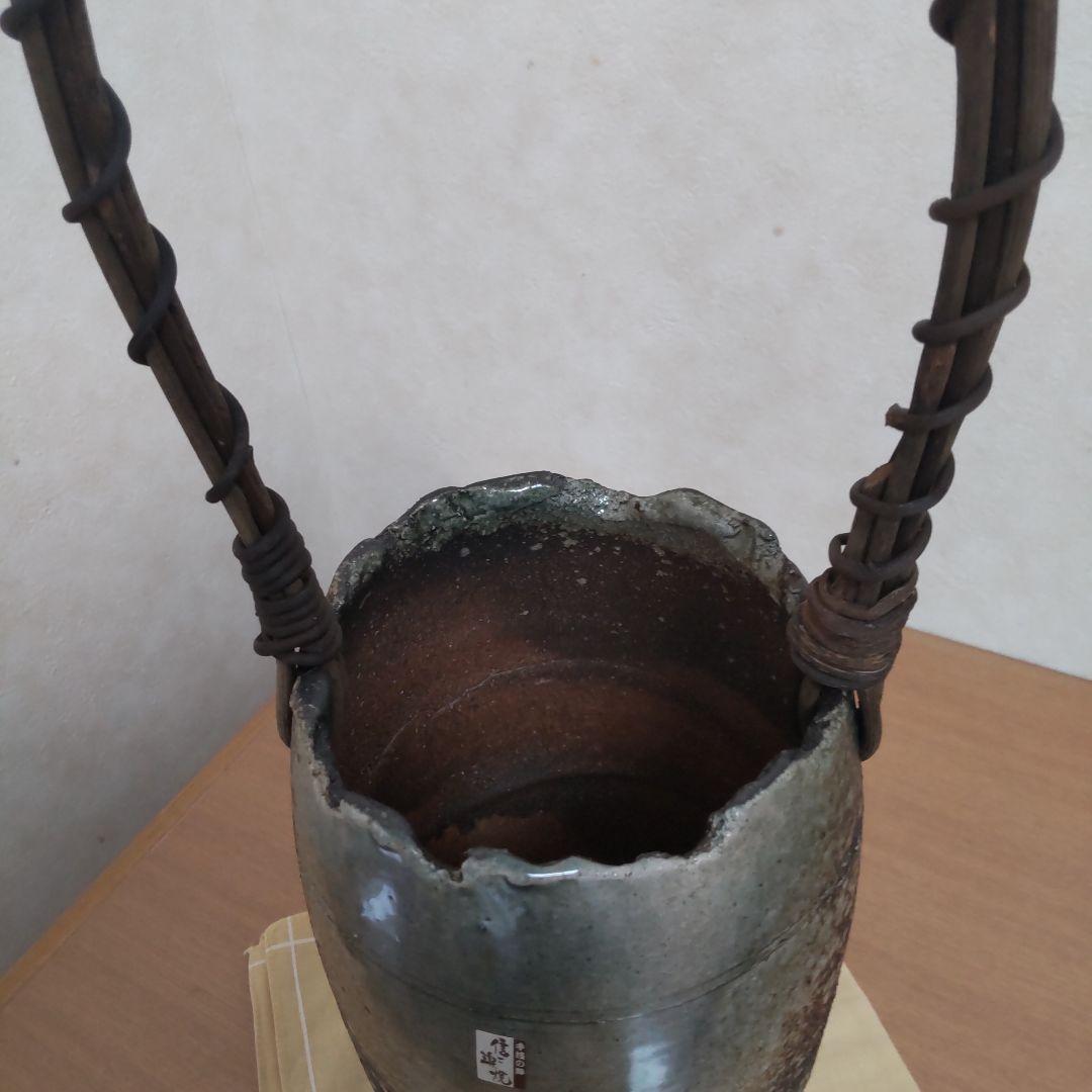 しがらき焼 風 花器 花瓶 高さ42cm 手付き 共箱 和モダン 陶器