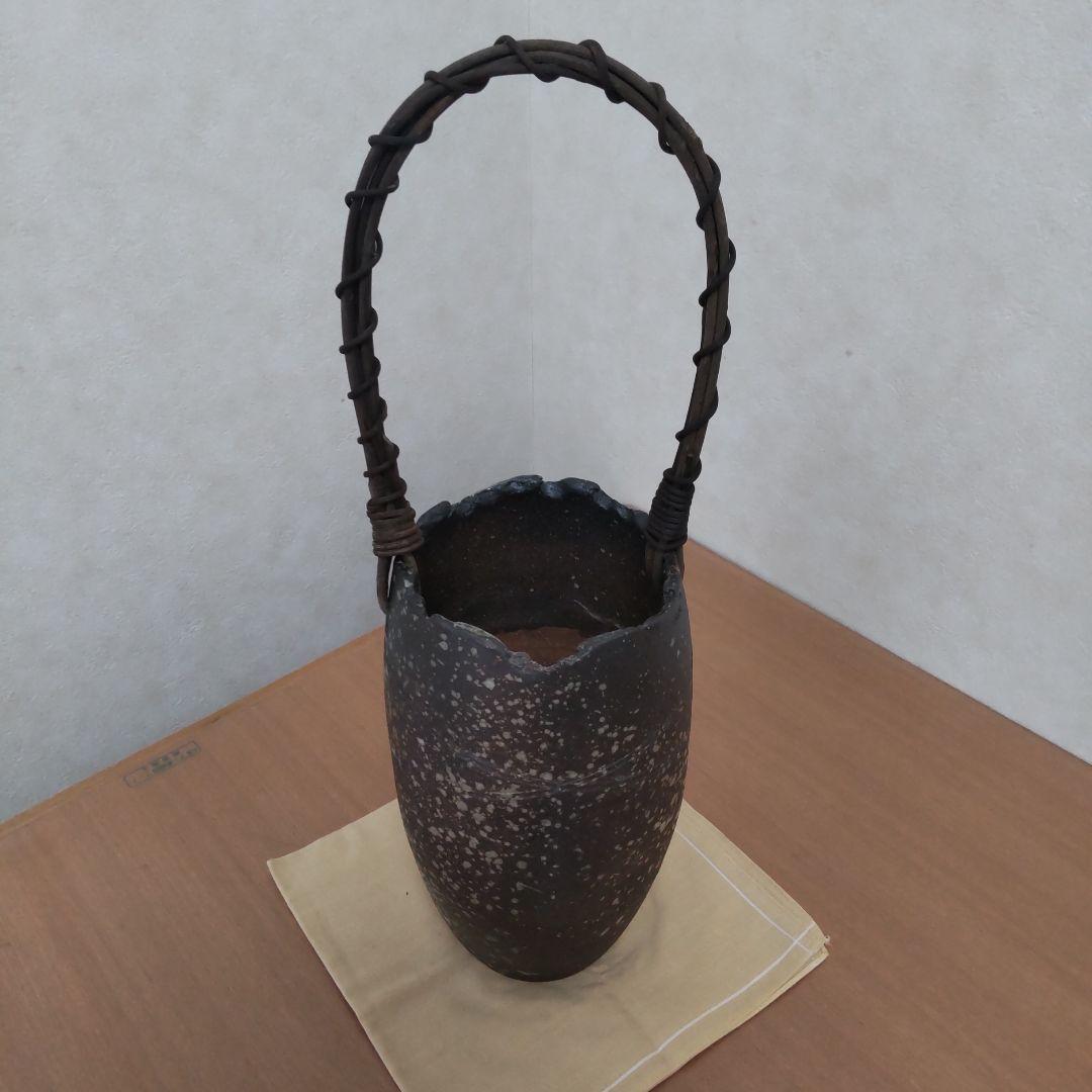 しがらき焼 風 花器 花瓶 高さ42cm 手付き 共箱 和モダン 陶器