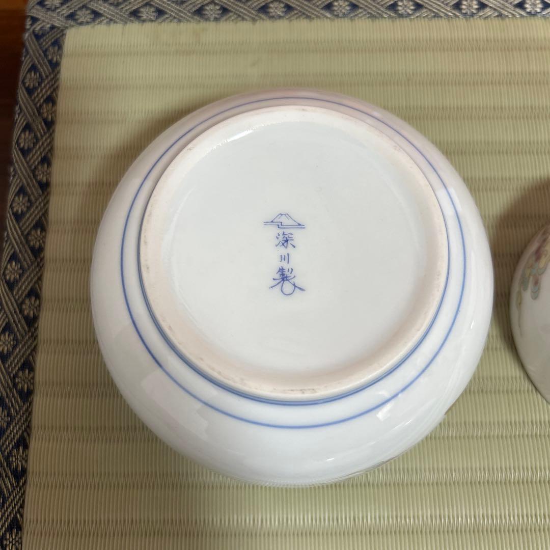 期間限定値下！深川製磁 金彩雲鶴図 蓋物 ボンボニエール 大小 菓子器 2客