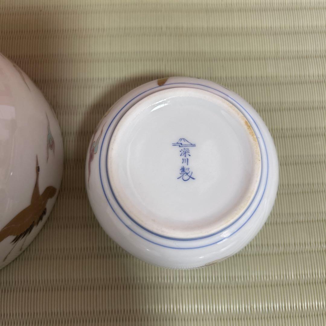 期間限定値下！深川製磁 金彩雲鶴図 蓋物 ボンボニエール 大小 菓子器 2客