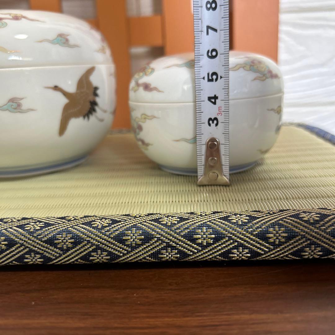 期間限定値下！深川製磁 金彩雲鶴図 蓋物 ボンボニエール 大小 菓子器 2客
