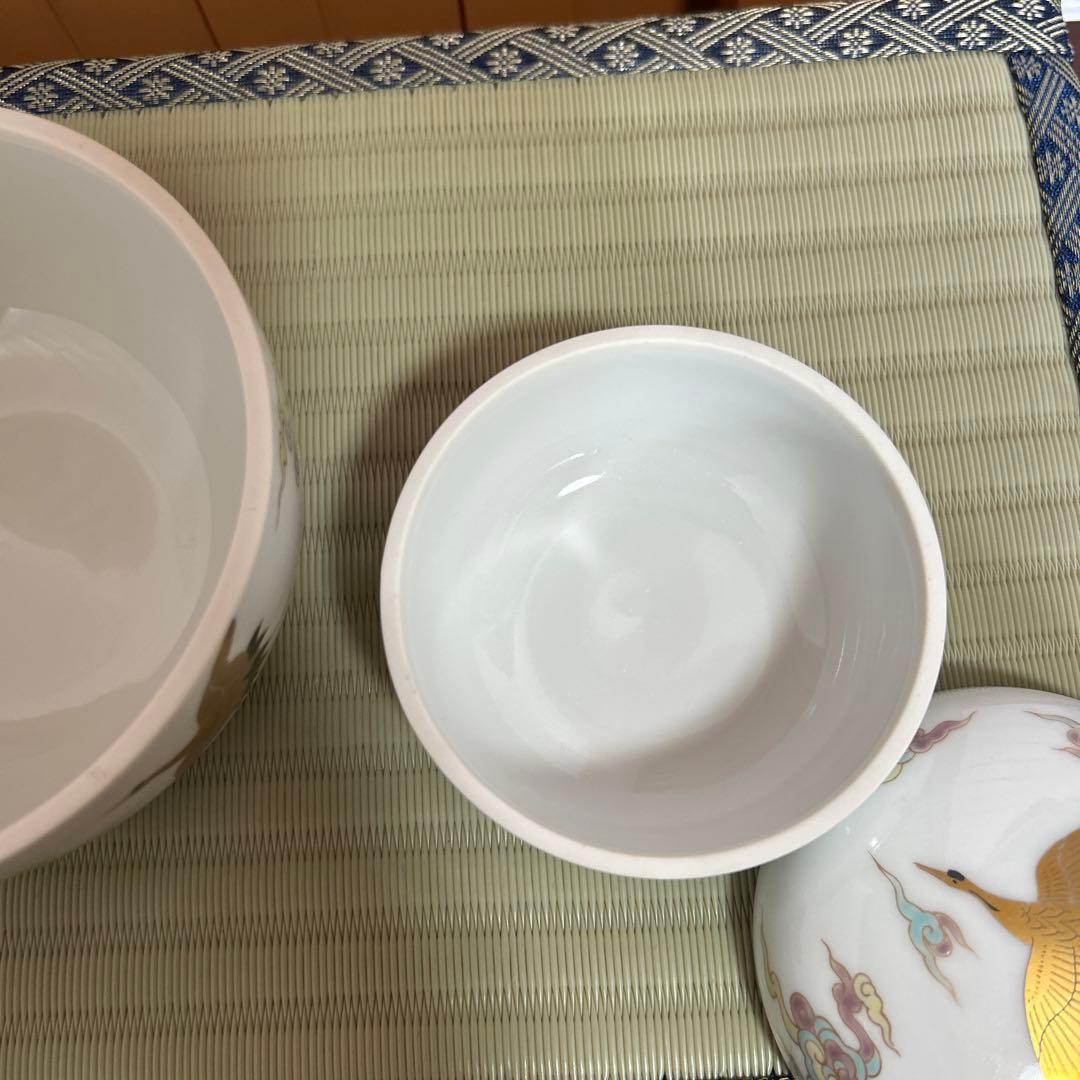 期間限定値下！深川製磁 金彩雲鶴図 蓋物 ボンボニエール 大小 菓子器 2客