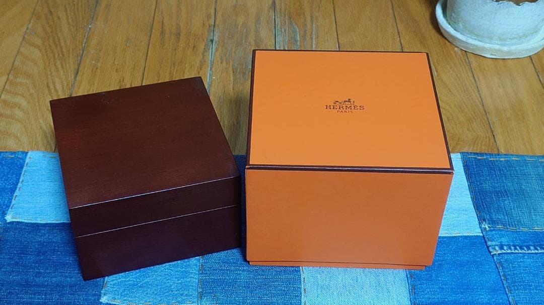 エルメスHERMES時計/空箱/クリッパー/Hウォッチ/箱/オレンジ木製ボックス