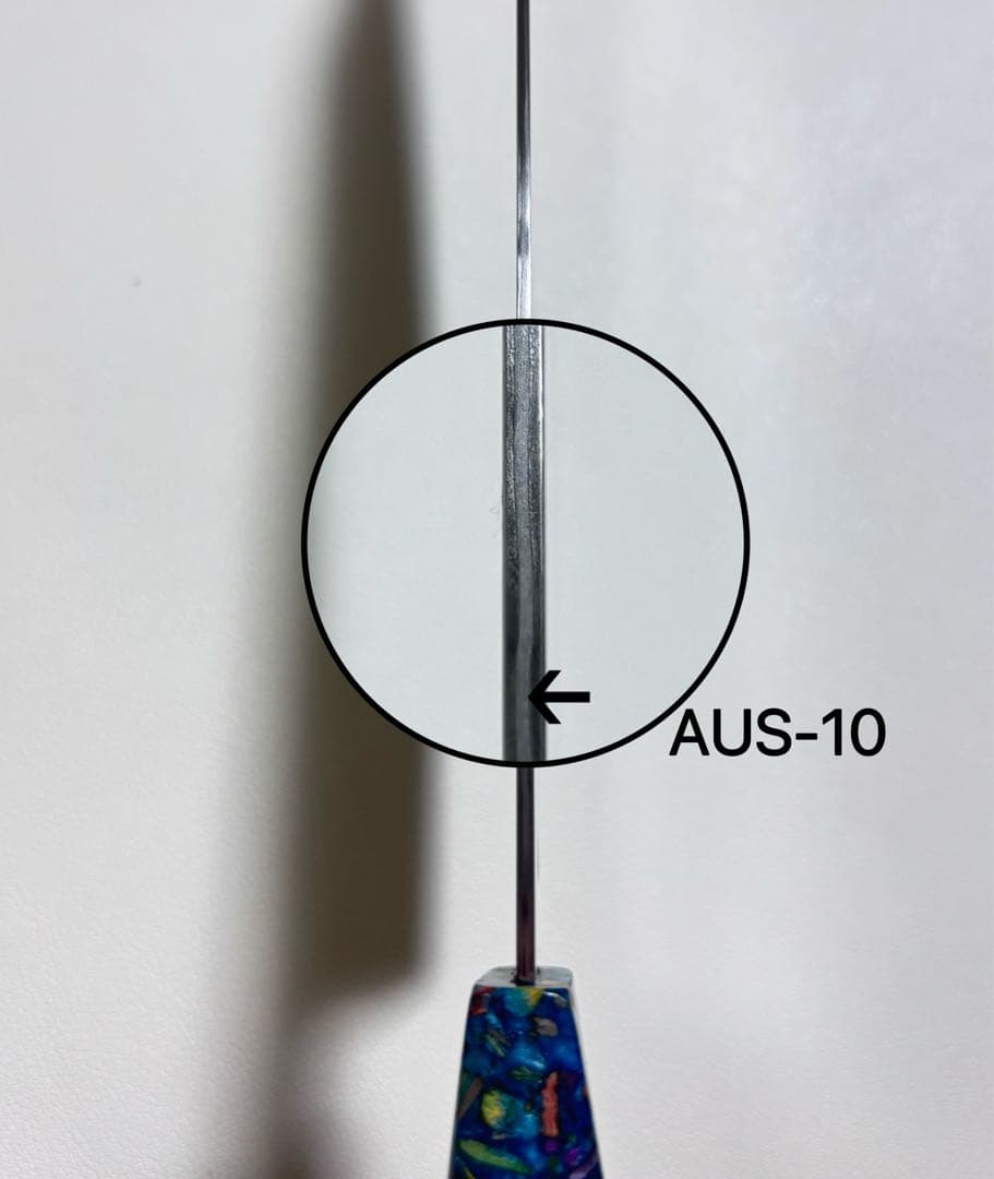 73層ダマスカス鏡面切付型(剣型)牛刀 ダマスカス包丁　204mm 超鋭利　青色