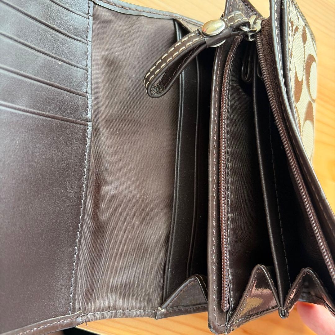 COACH コーチ 二つ折り財布 シグネチャー ブラウン 小銭入れ付き