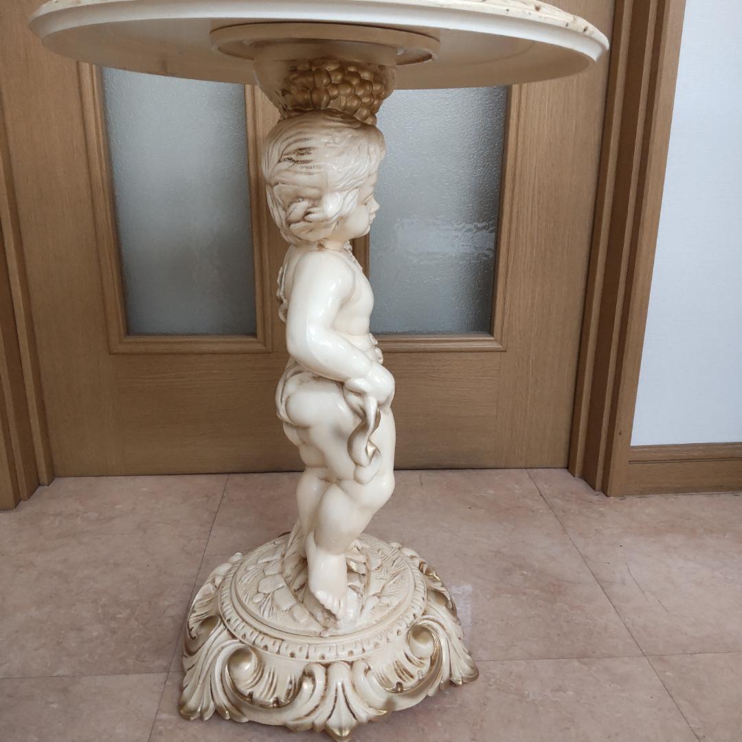 象嵌プリント　西洋アンティーク風　イタリア　サイドテーブル　組み立てテーブル