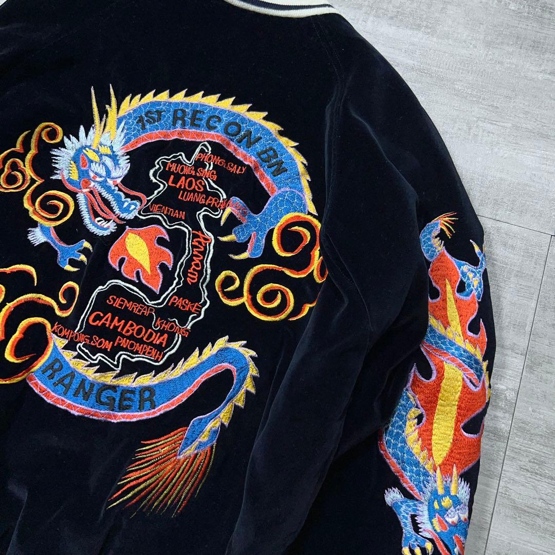 OCTPUS ARMY 別珍 スカジャン 黒 ベロア スカジャン 刺繡 ブルゾン