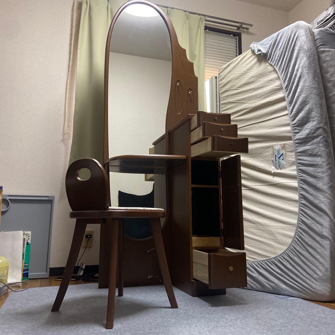 木製ドレッサー／鏡台、姿見　椅子付き