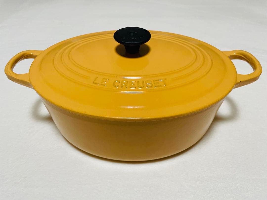 フランス製/ルクルーゼ/ココット/オーバル/25/ホーロー/琺瑯/イエロー/①