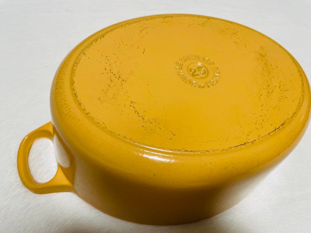 フランス製/ルクルーゼ/ココット/オーバル/25/ホーロー/琺瑯/イエロー/①