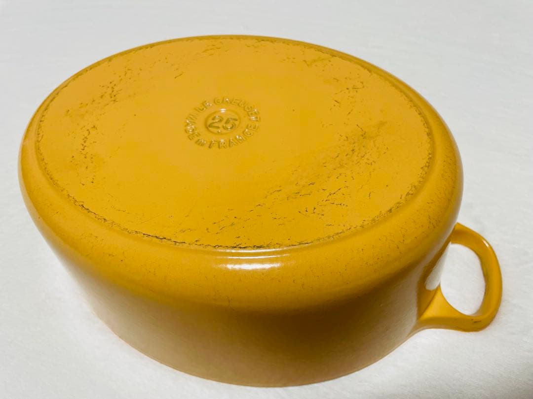 フランス製/ルクルーゼ/ココット/オーバル/25/ホーロー/琺瑯/イエロー/①