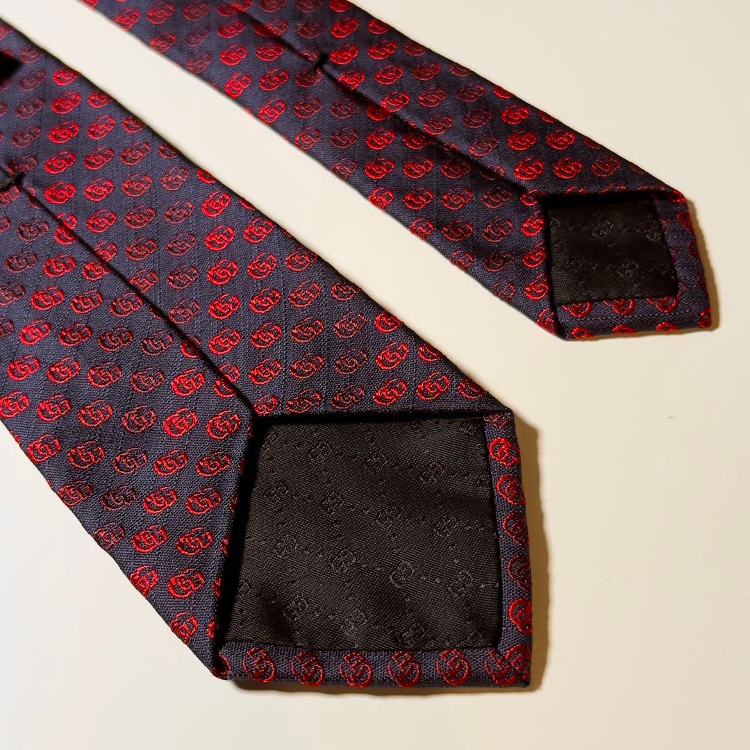 【美品】 GUCCI グッチ GG柄 レッド系 ネクタイ