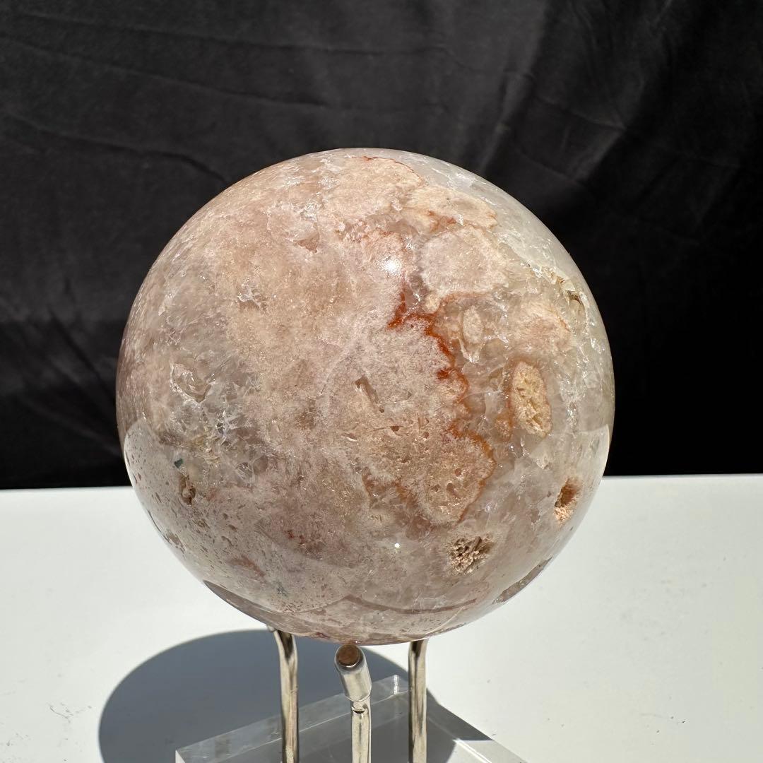天然石桜瑪瑙のスフィア　丸玉　置物D.203