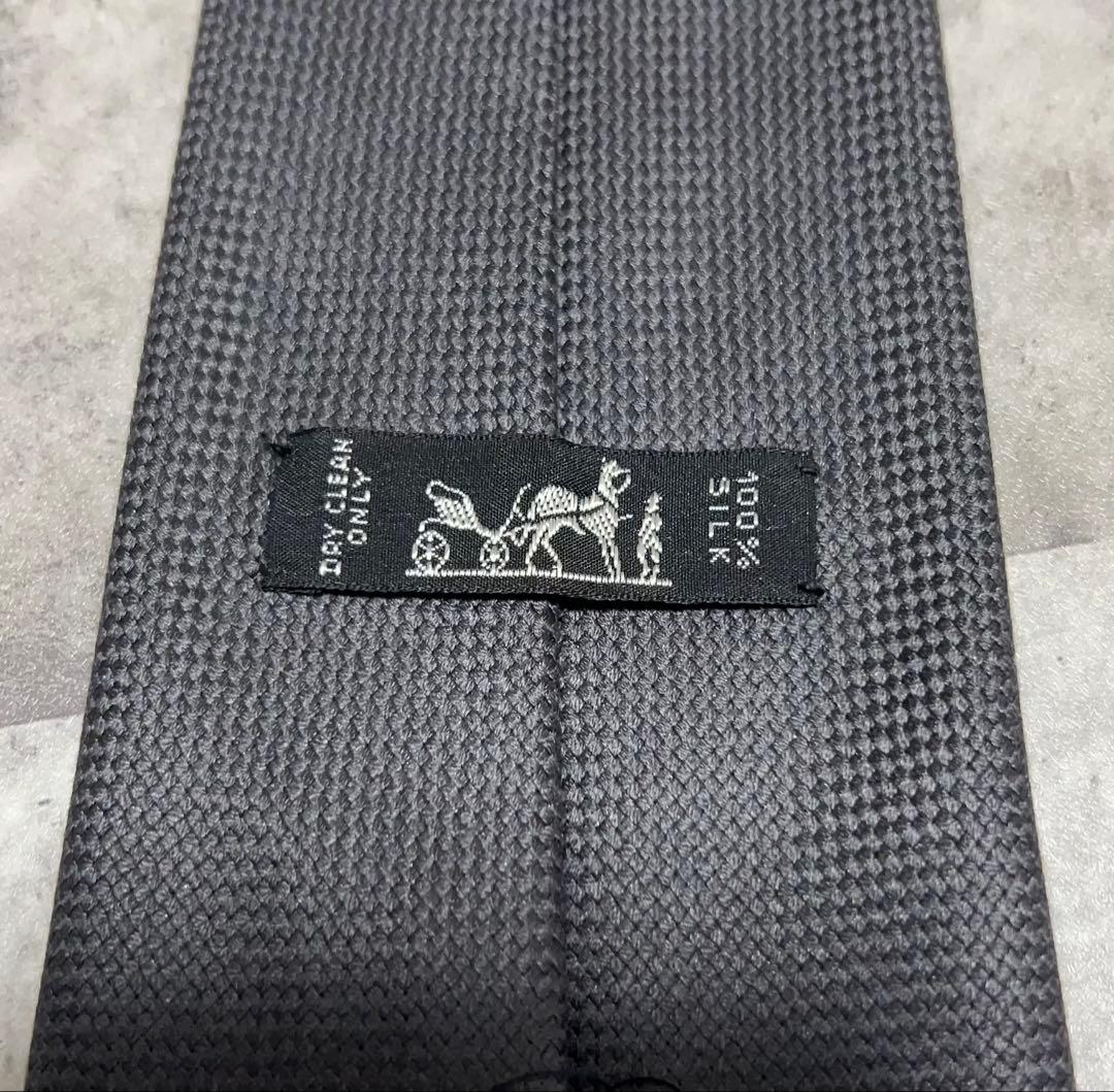 HERMES ネクタイ ハイブランド ソリッド ダークグレー 肉厚