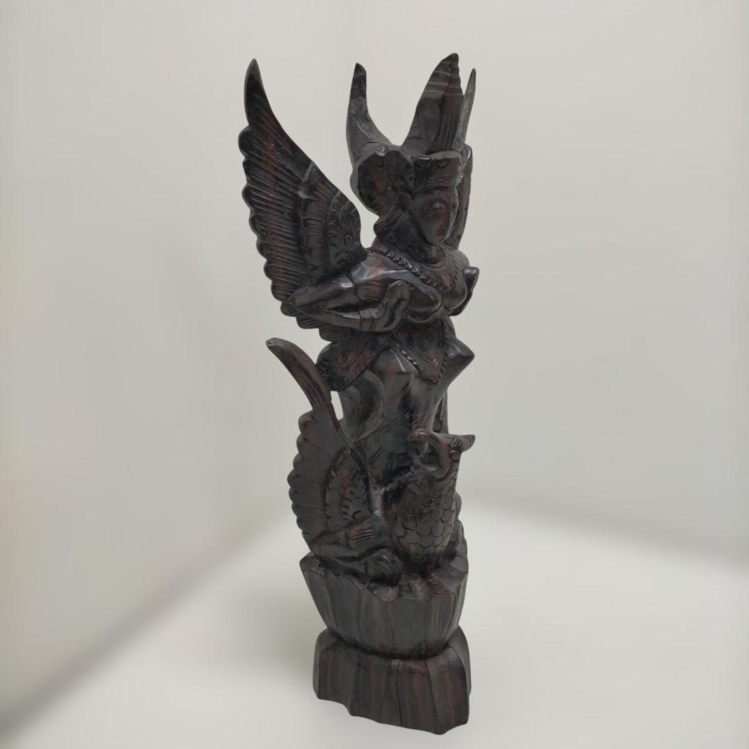 翼のある女神像 木彫り 置物 彫刻像 オブジェ アジアン 260115-3T