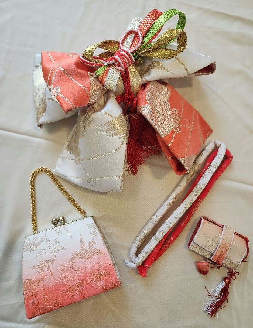 七五三 5歳 7歳 女の子 子供 アンティーク 着物 帯　つまみ細工髪飾りセット