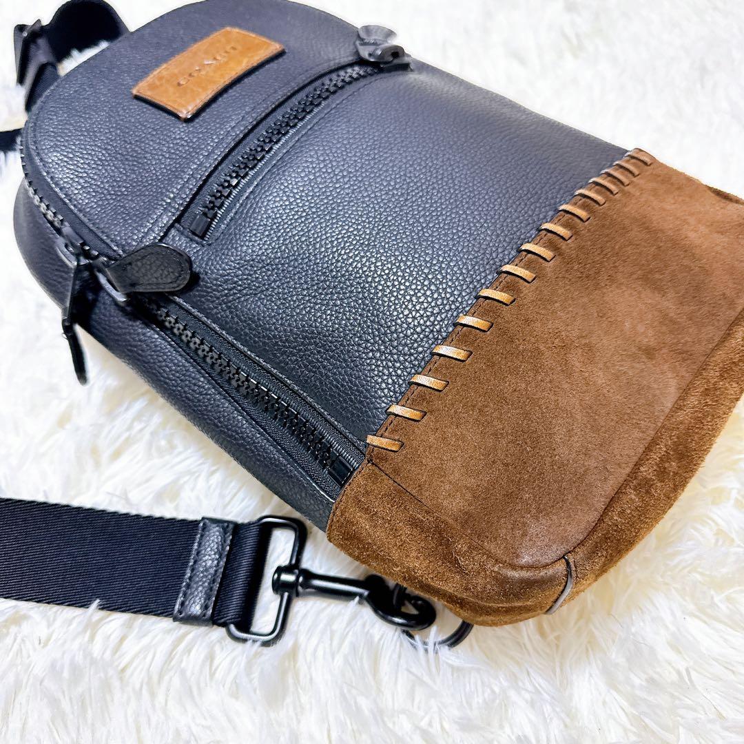 【極美品】COACH コーチ レザー ボディバッグ スエード切替 黒
