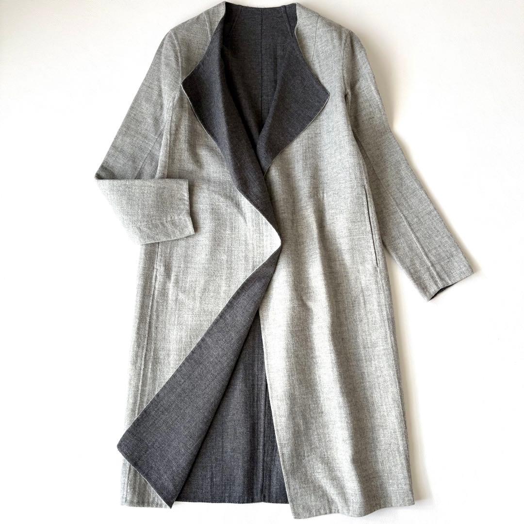 カシミヤ混＊Theory リバーコート ダブルフェイス ロング丈 グレー