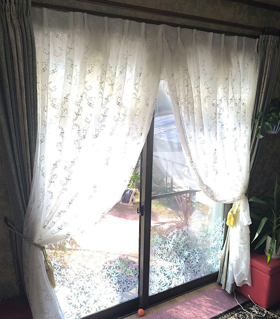 レースカーテン【こたつねこ様オーダー品　小花刺繍トルコレース　両開きカーテン】