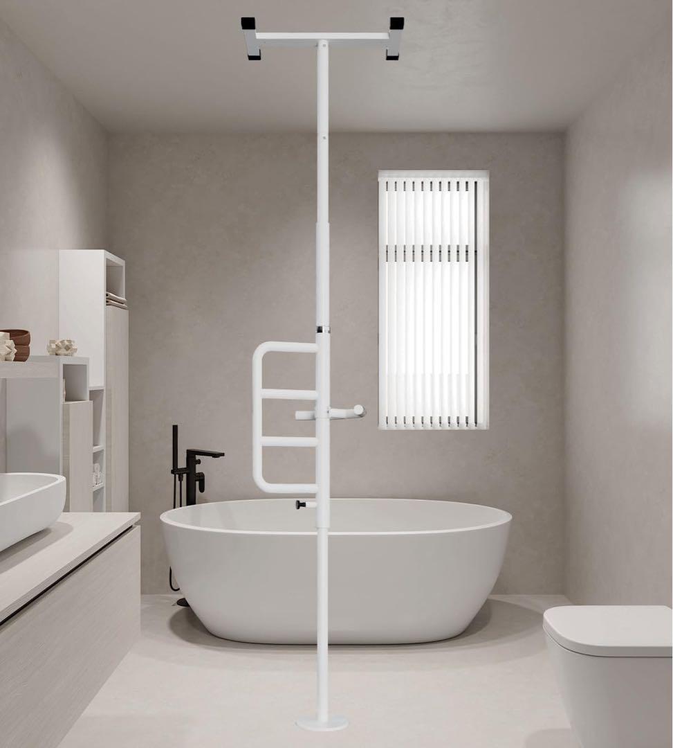 風呂用　介護用浴室手すり　突っ張り式 置くだけ ポール伸縮可能　介護用手スリ