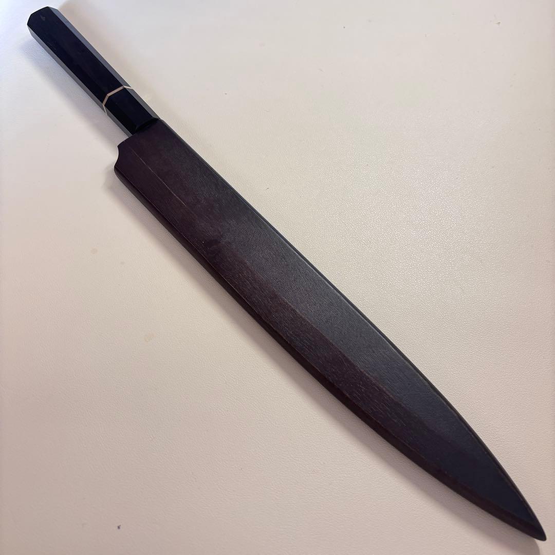 【鞘付き】 270mm柳刃包丁 鏡面　黒檀水牛八角柄 全鋼 和包丁'ᘲ