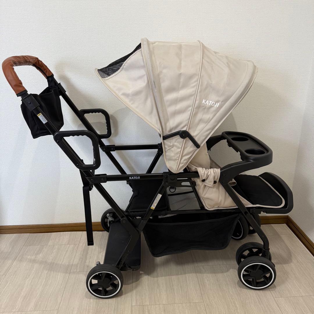 【美品】カトージ2人乗りベビーカー 二人でゴー ベージュ