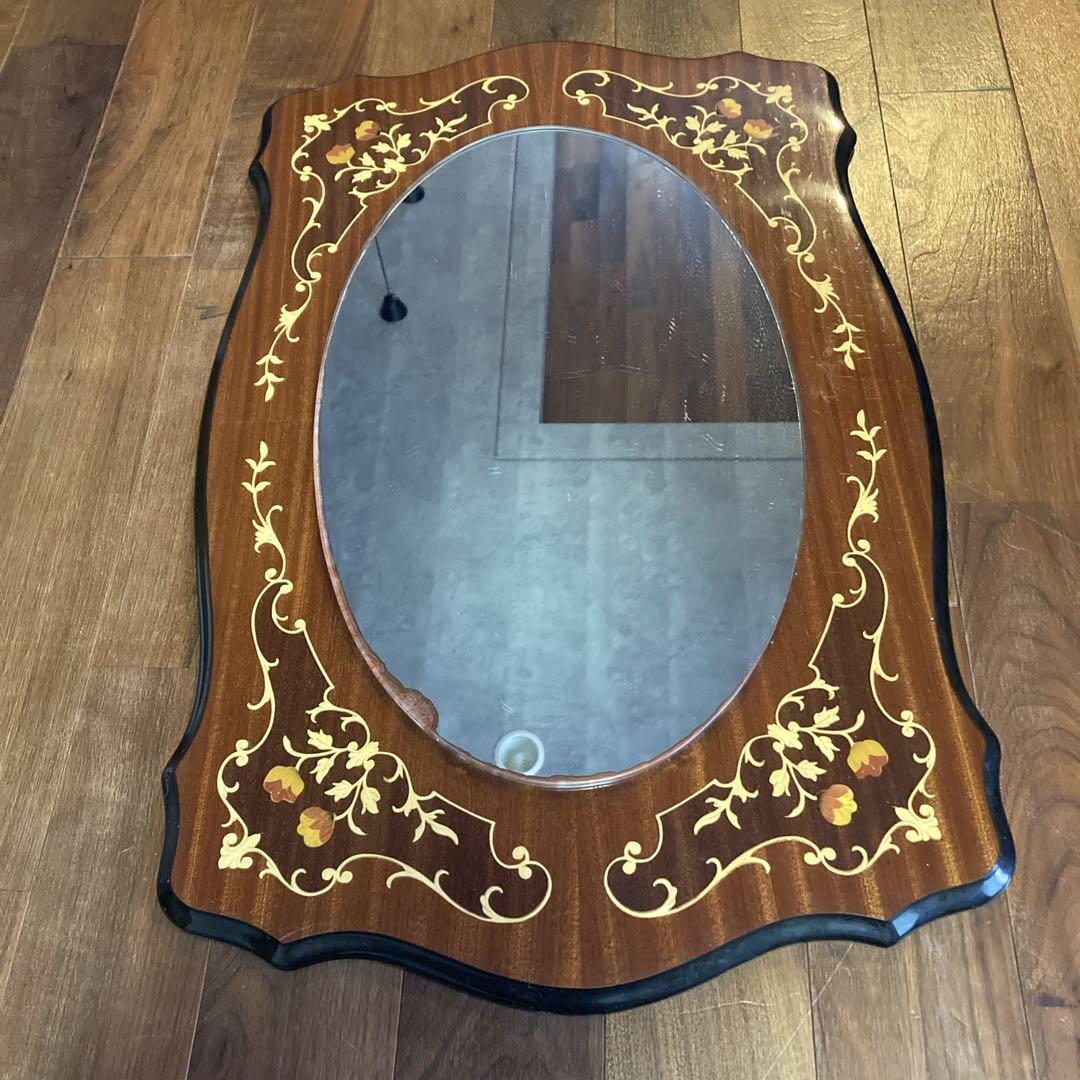 ヨーロッパアンティーク　壁掛鏡　大型　イタリア製　オーバル型　ヴィンテージ
