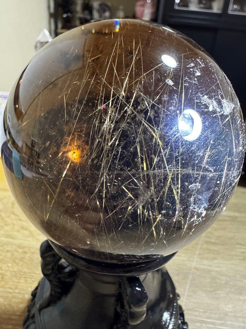 大玉　スモーキークォーツ　ルチル共生　約8.3cm 重さ710g 丸玉