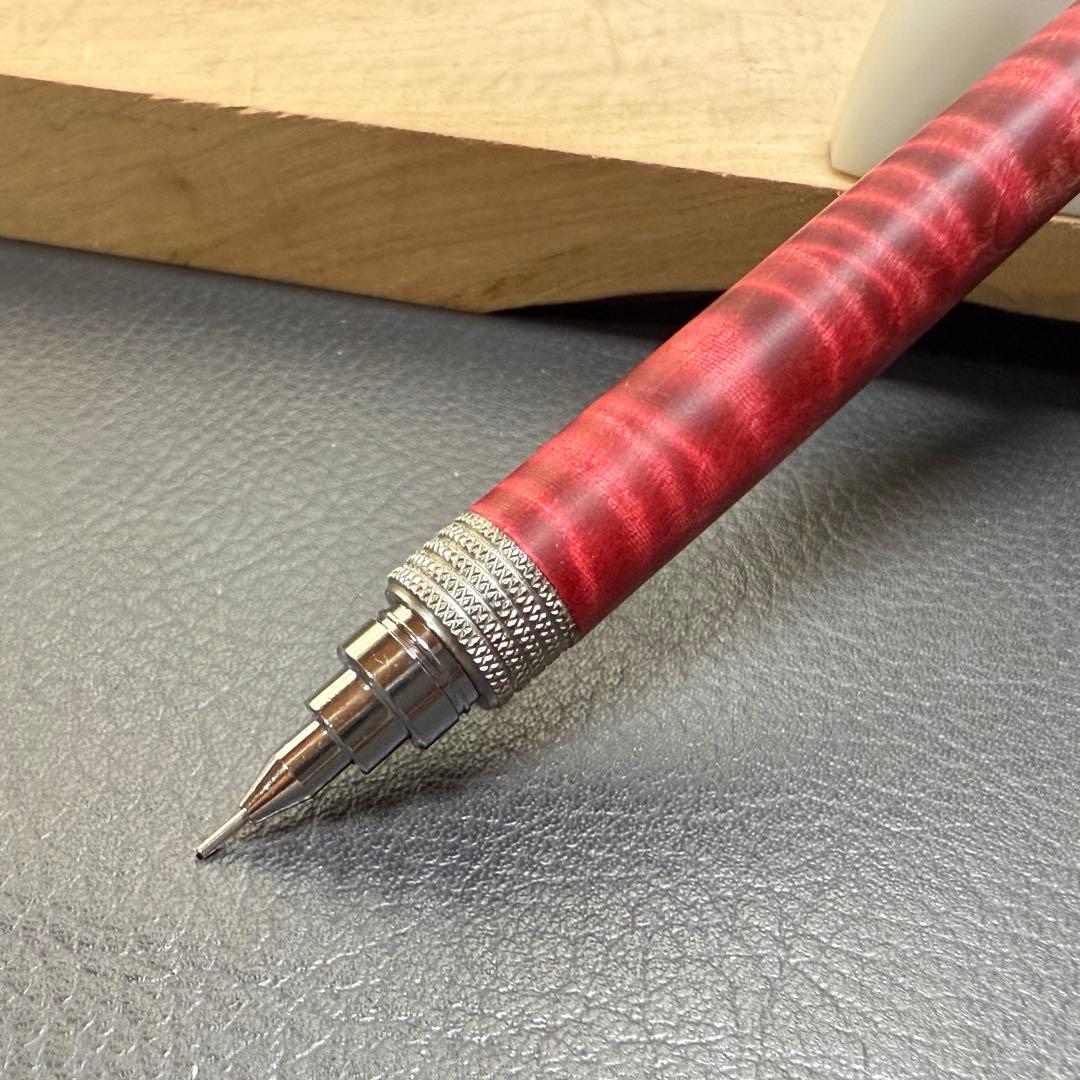 175栃縮杢スタビ　木製シャーペン　最強低重心ローレット　ステンレス　溝つき