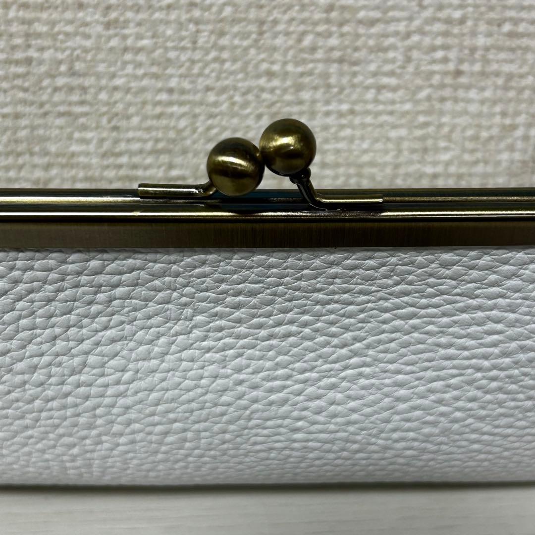 ホワイトレザー　本革　がま口　長財布　お札入れ