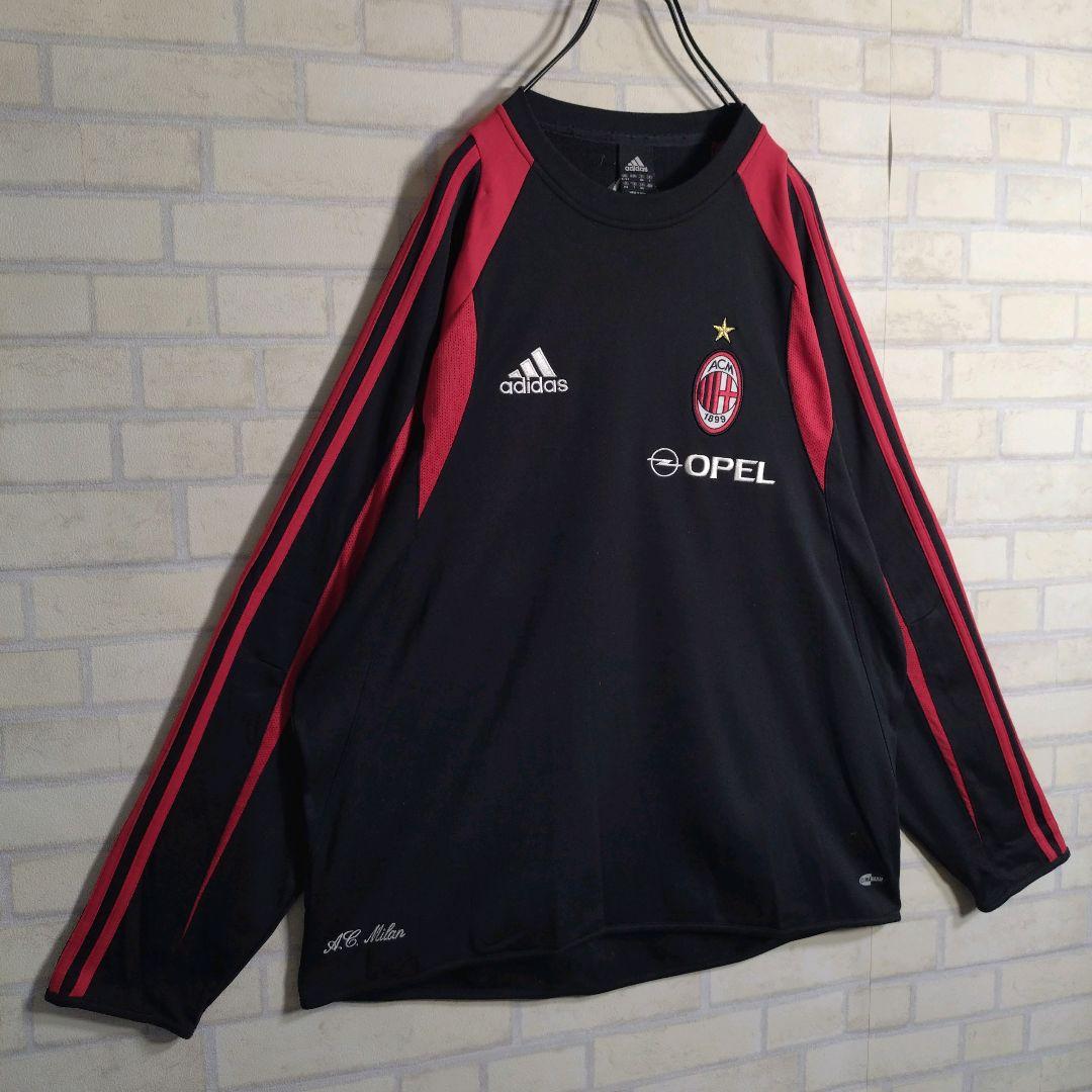 アディダス★00s ACミラン 刺繍ロゴ ピステ ゲームシャツ ロンT 黒 XL