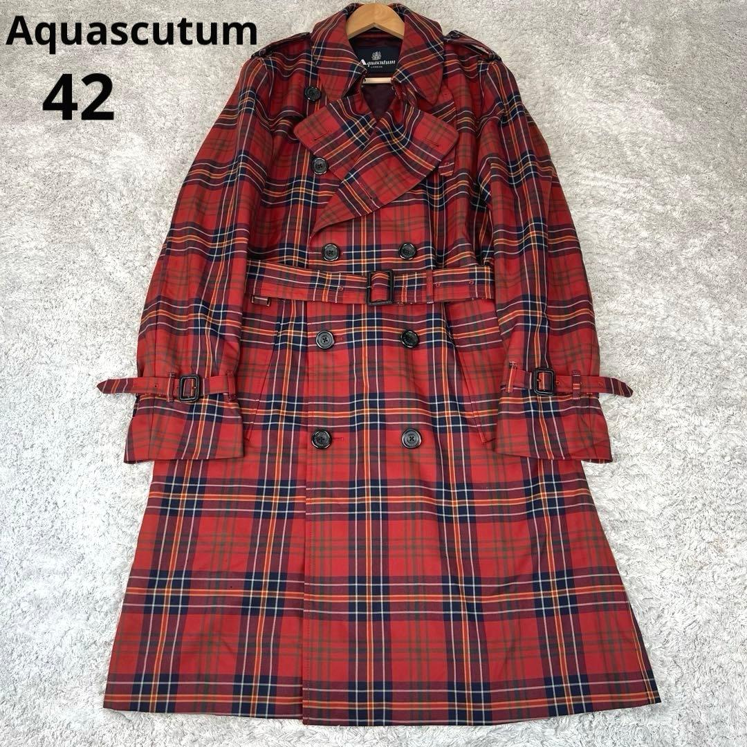 Aquascutum アクアスキュータム　トレンチコート　赤チェック　42