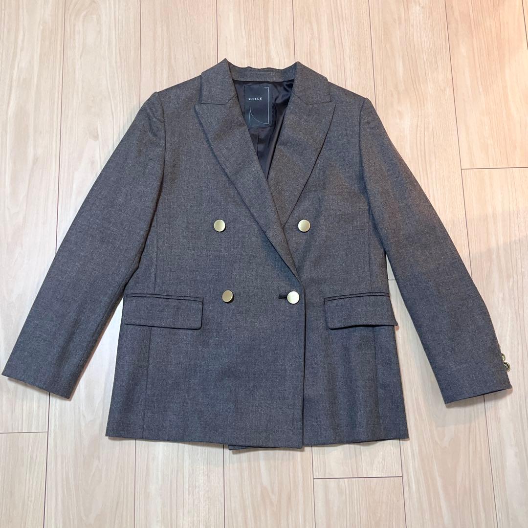 美品 noble ウールフラノピークドラペルジャケット ダブル