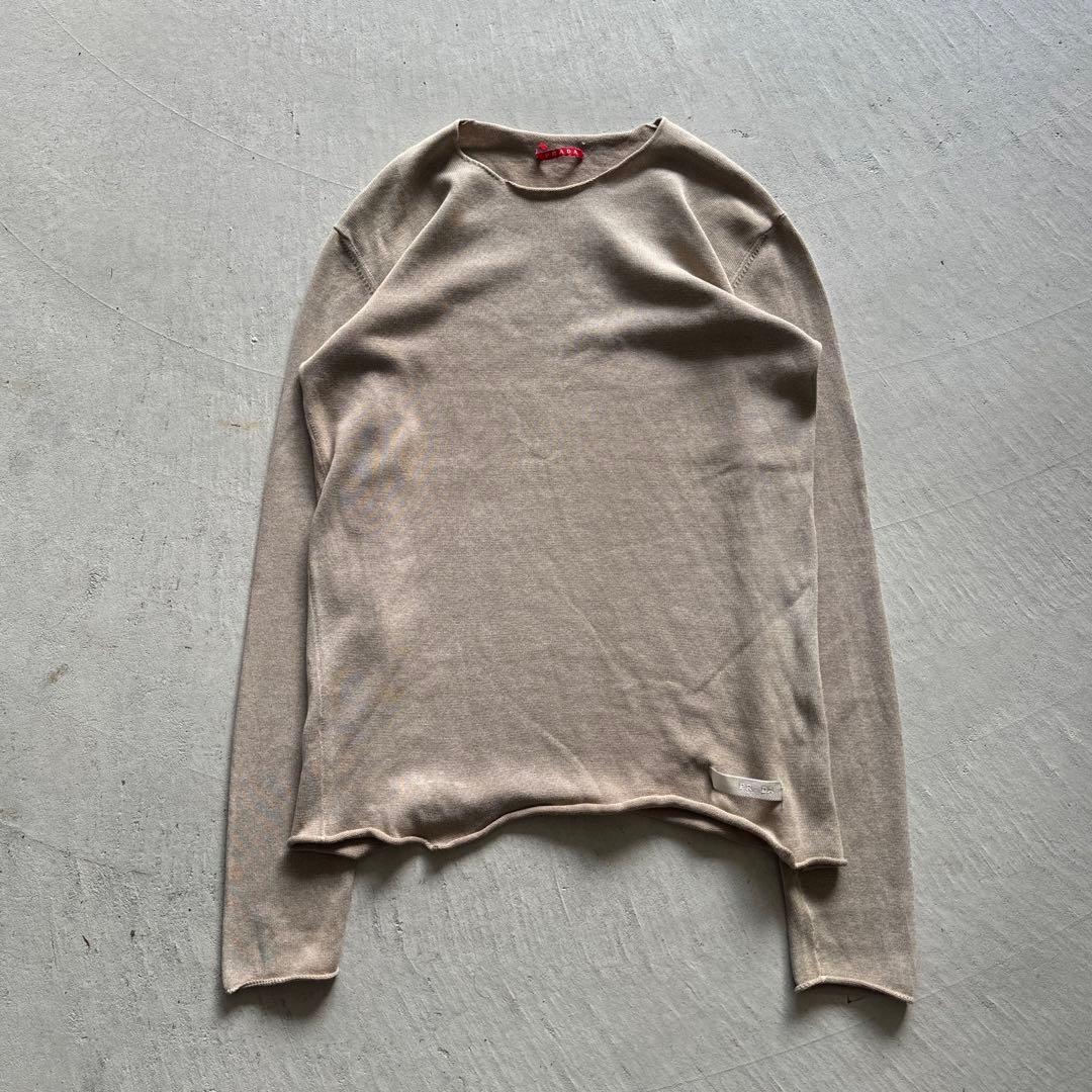 00s prada beige l/s ニット ロンt ベージュ 切りっぱなし