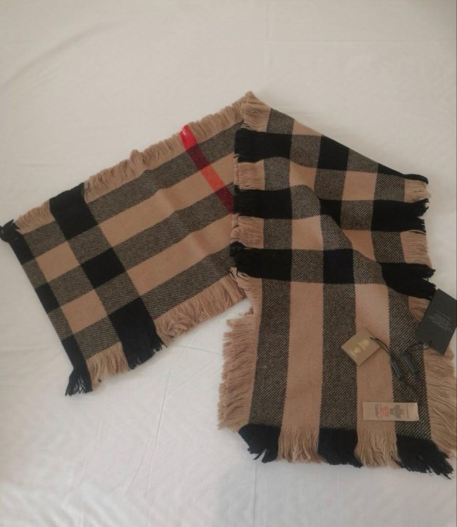 新品未使用BURBERRY バーバリー スカーフマフラー サイドフリンジ ウール