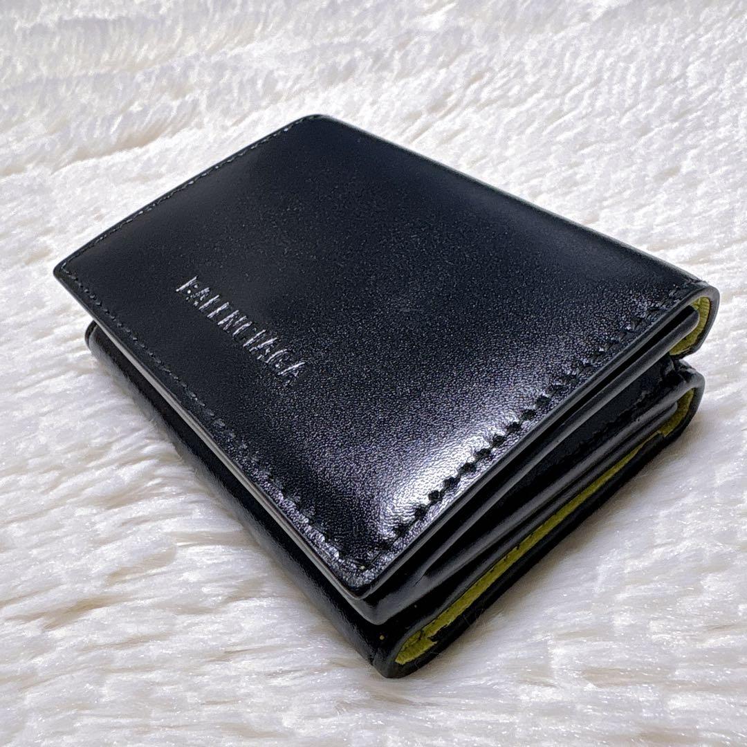 ⭐︎極美品⭐︎バレンシアガ エッセンシャル 三つ折り財布 レザー ブラック イエロー