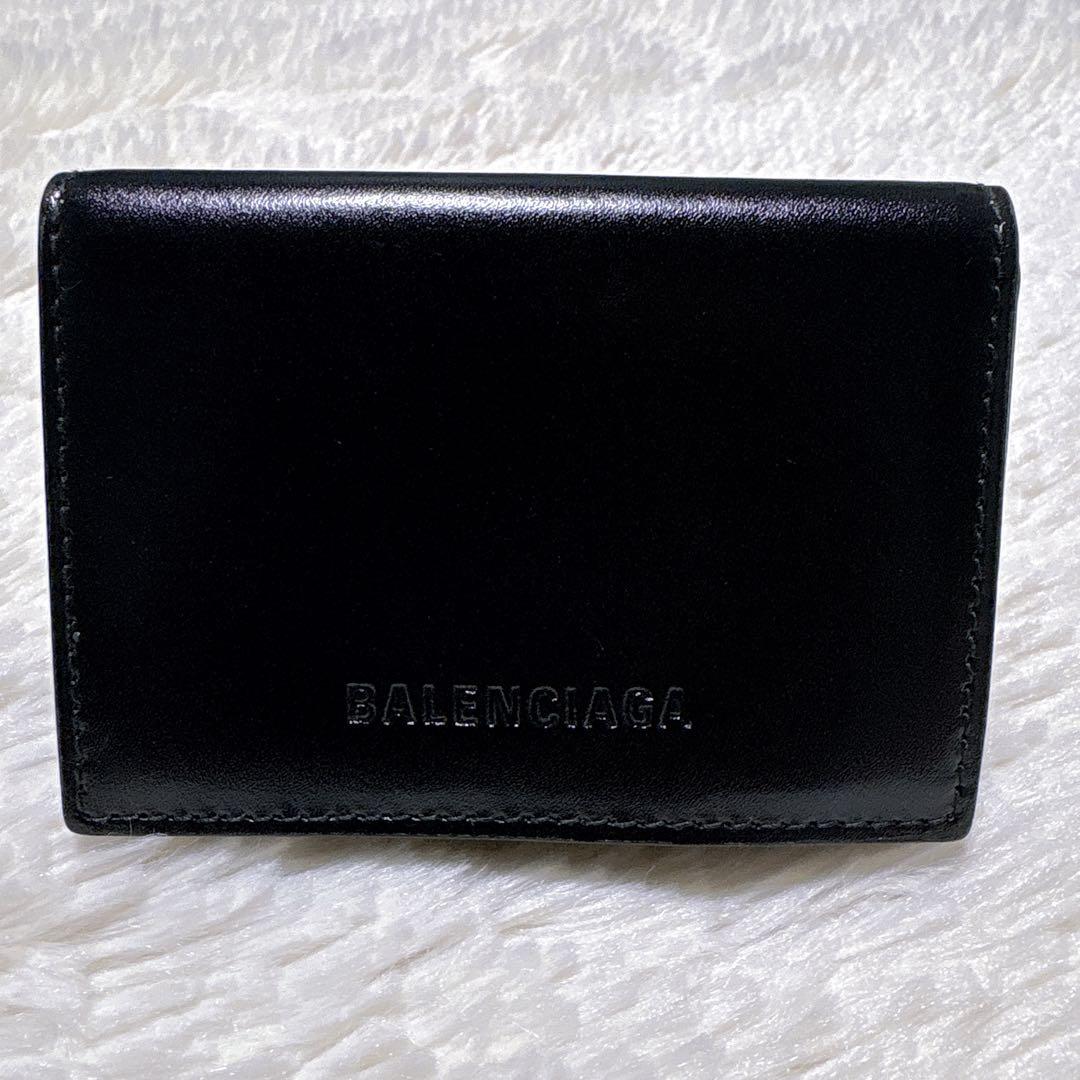 ⭐︎極美品⭐︎バレンシアガ エッセンシャル 三つ折り財布 レザー ブラック イエロー