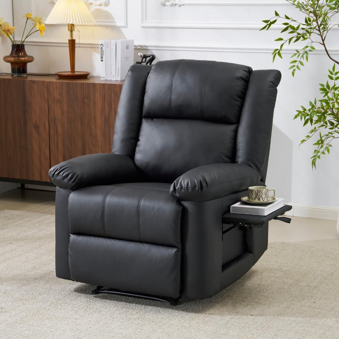 【ブラック】リクライニングチェア テーブル付き リクライニングソファ 電動