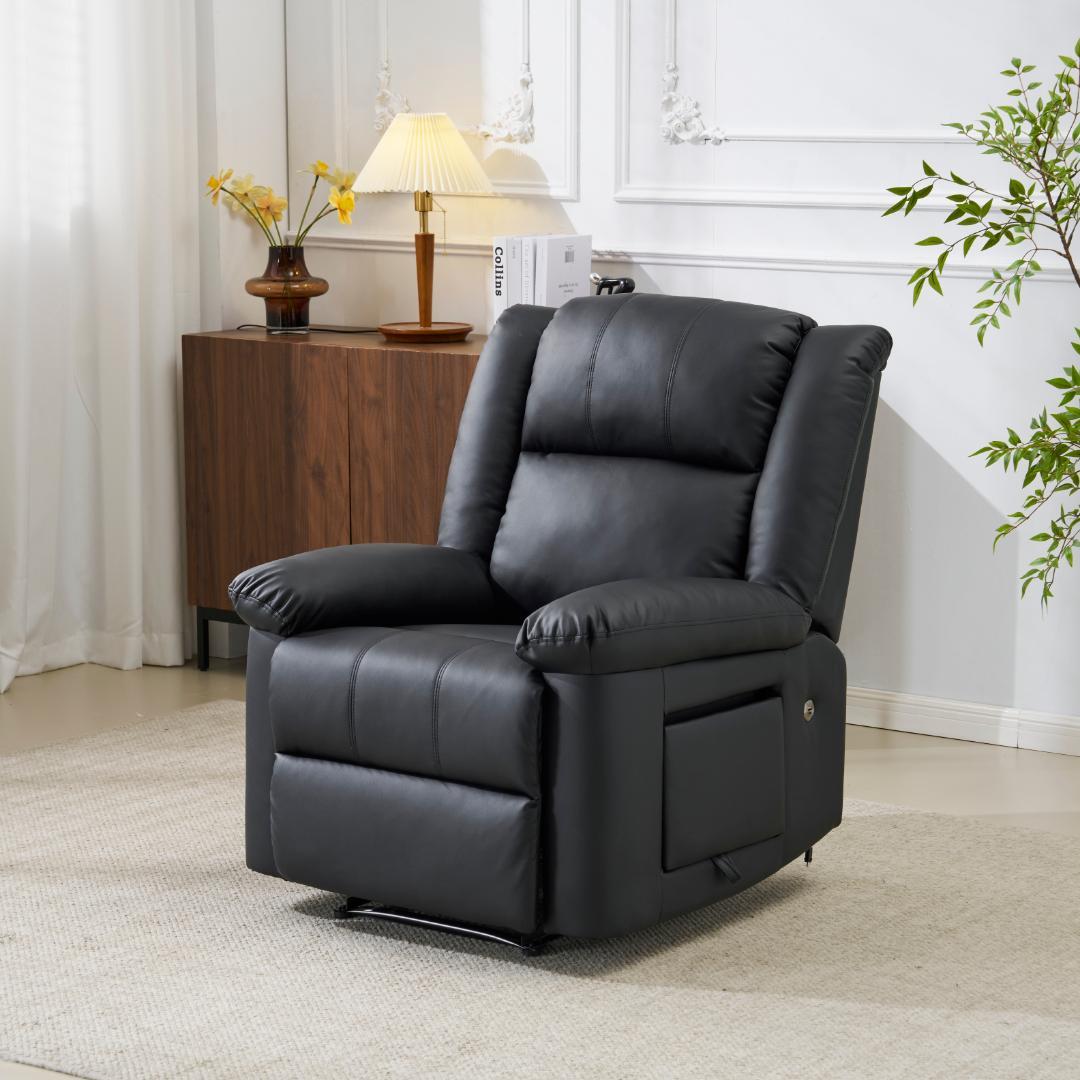 【ブラック】リクライニングチェア テーブル付き リクライニングソファ 電動
