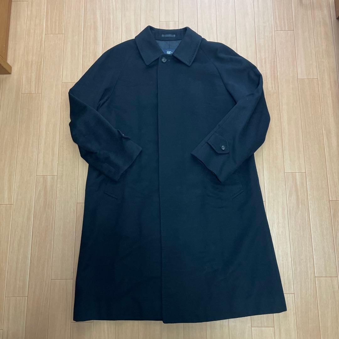 極美品　バーバリーロンドン　ステンカラーコート　カシミヤ　シルク　比翼　黒　L