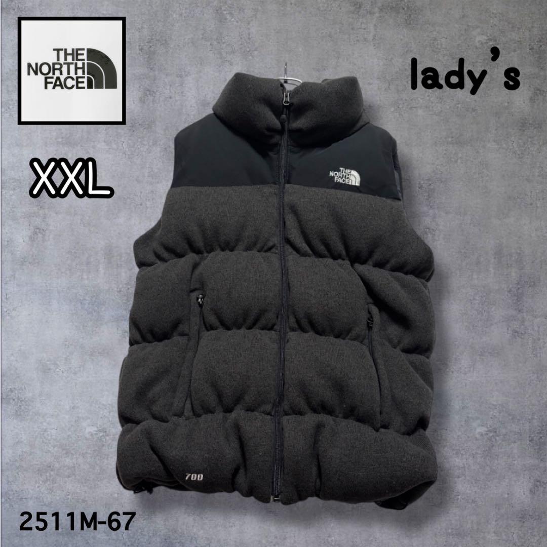 ☆人気　ノースフェイス　ニット　ダウンベスト　ブラック×グレー　レディースXXL